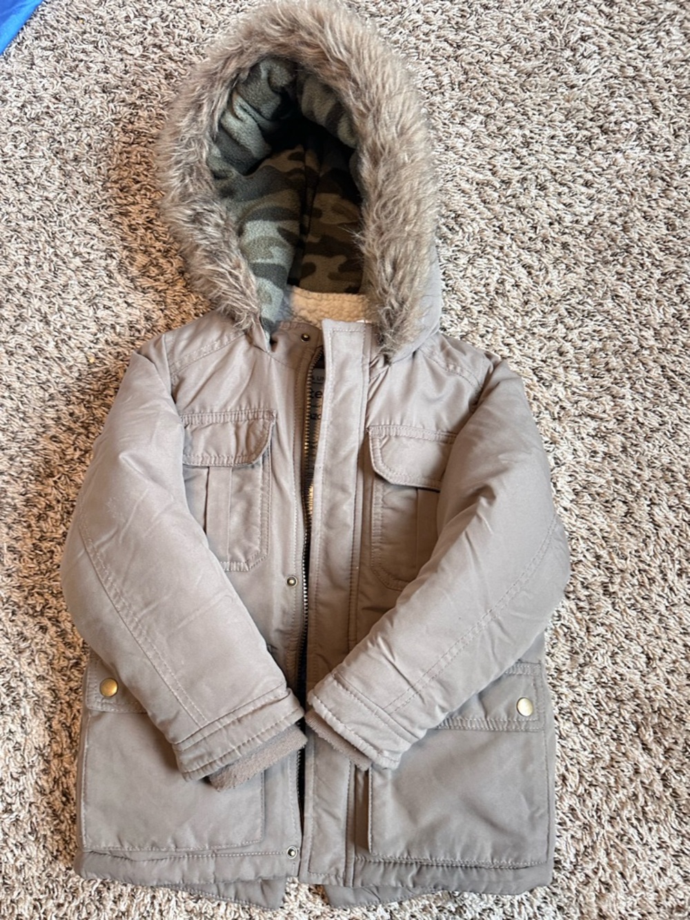 Kids Hooded Winter Coat with Faux Fur Trim